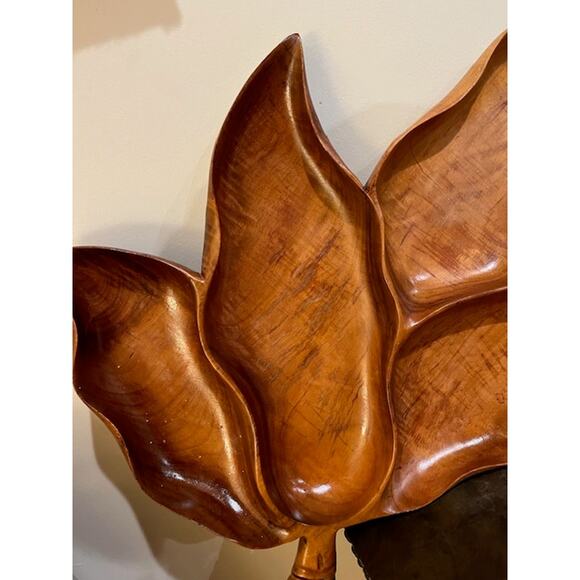 XL Vintage Blair Koa Wood Leaf Snack Tray 25" Signed MCM.. Tiki.. Hawaiian - Picture 3 of 6